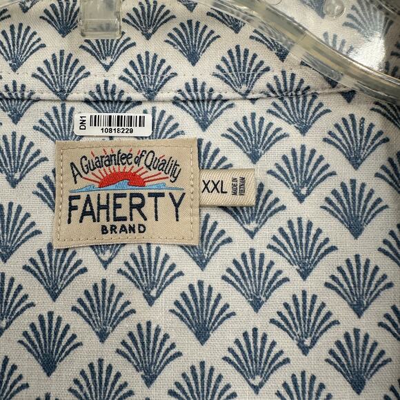Faherty Mens Shirt Sz XXL Hemp Blend Geometric Coastal Casual Lightweight Summer - Picture 3 of 8